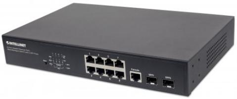 Switch INTELLINET  Administrable Gigabit Ethernet de 8 puertos PoE+ con 2 puertos - Negro, 150 W, 8 puertos, Cat5e, Cat6, RJ-45