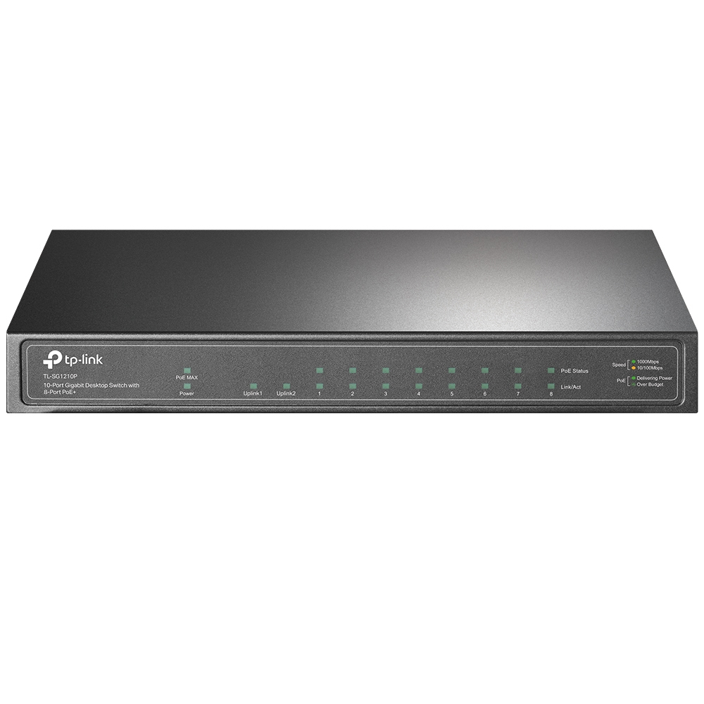 Switch | Tp-link | Tl-sg1210p | 8 Puertos | Rj45 Gigabit 10/100/1000 Mbps Poe Con 1 Puerto Rj45 Gigabit Y 1 Ranura Sfp Gigabit No Administrable Para Escritorio